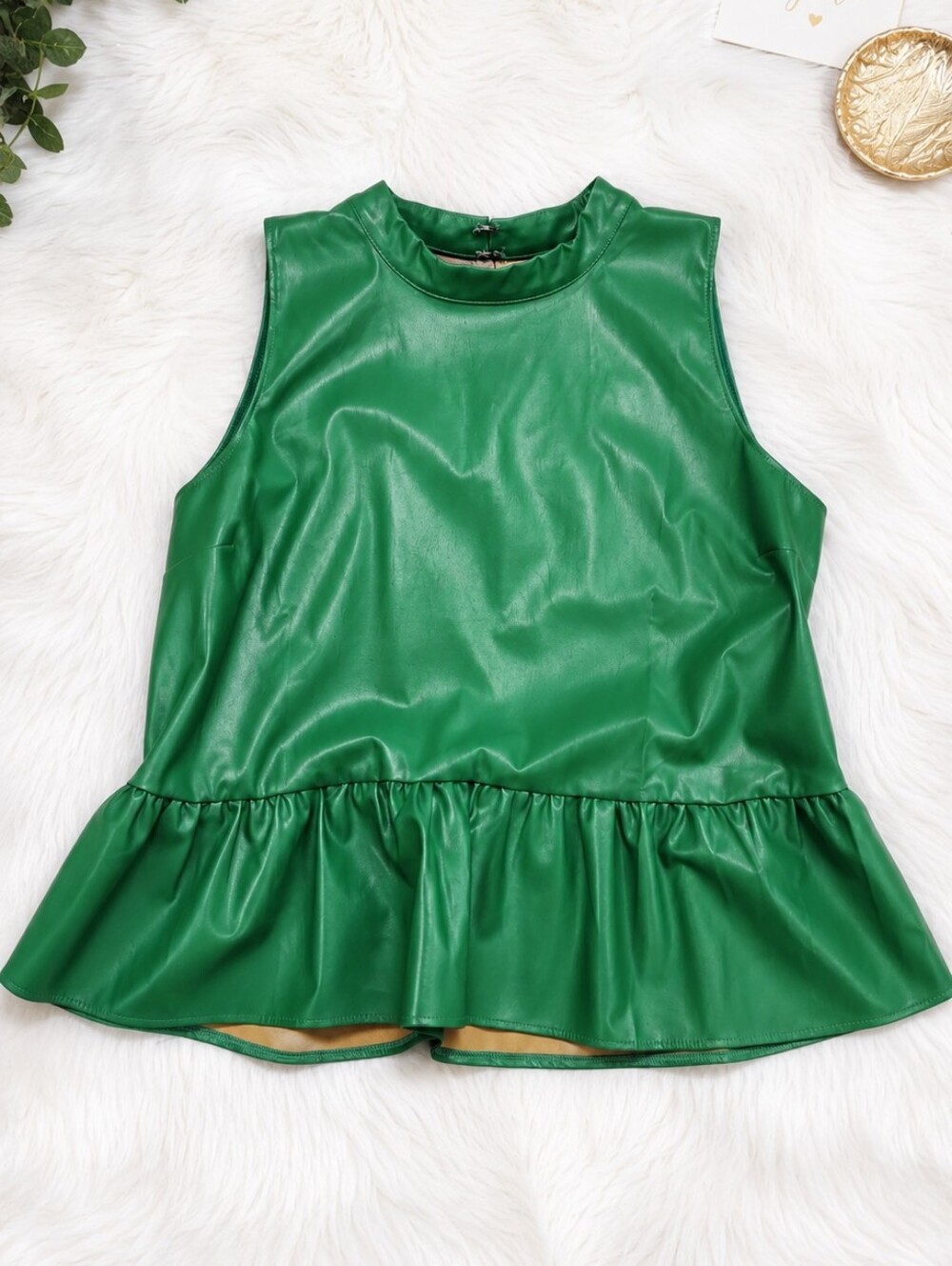 First Love Emerald Green Faux Leather Peplum Tank